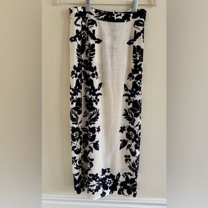 NWT ZARA Ecru/Black Floral Print Midi Skirt Size XS